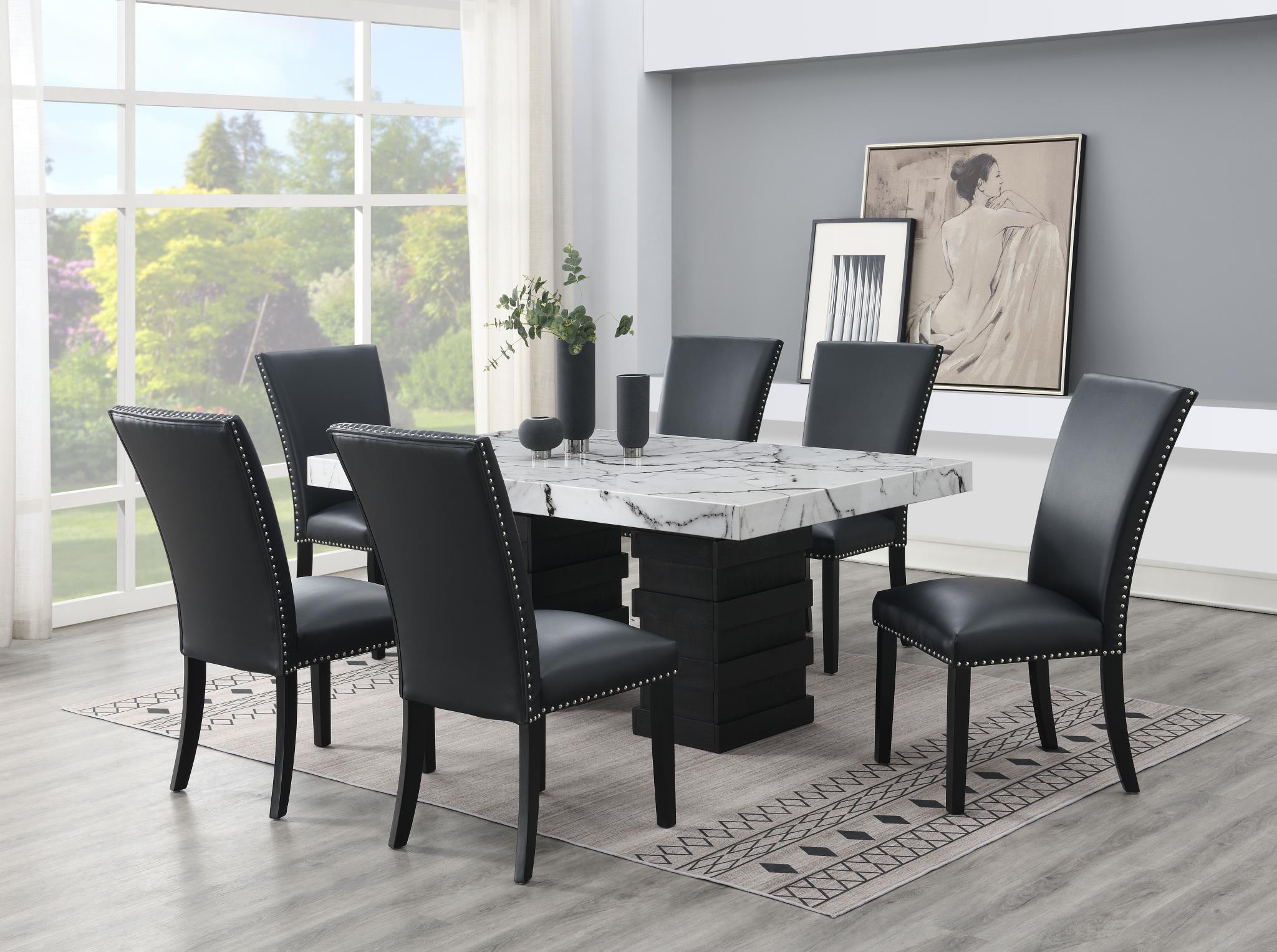 DINING TABLE & 6 BLACK LEATHER CHAIRS view 2
