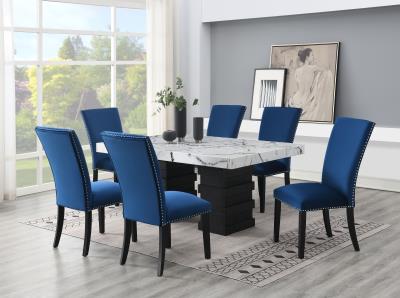 DINING TABLE & 6 BLUE CHAIRS