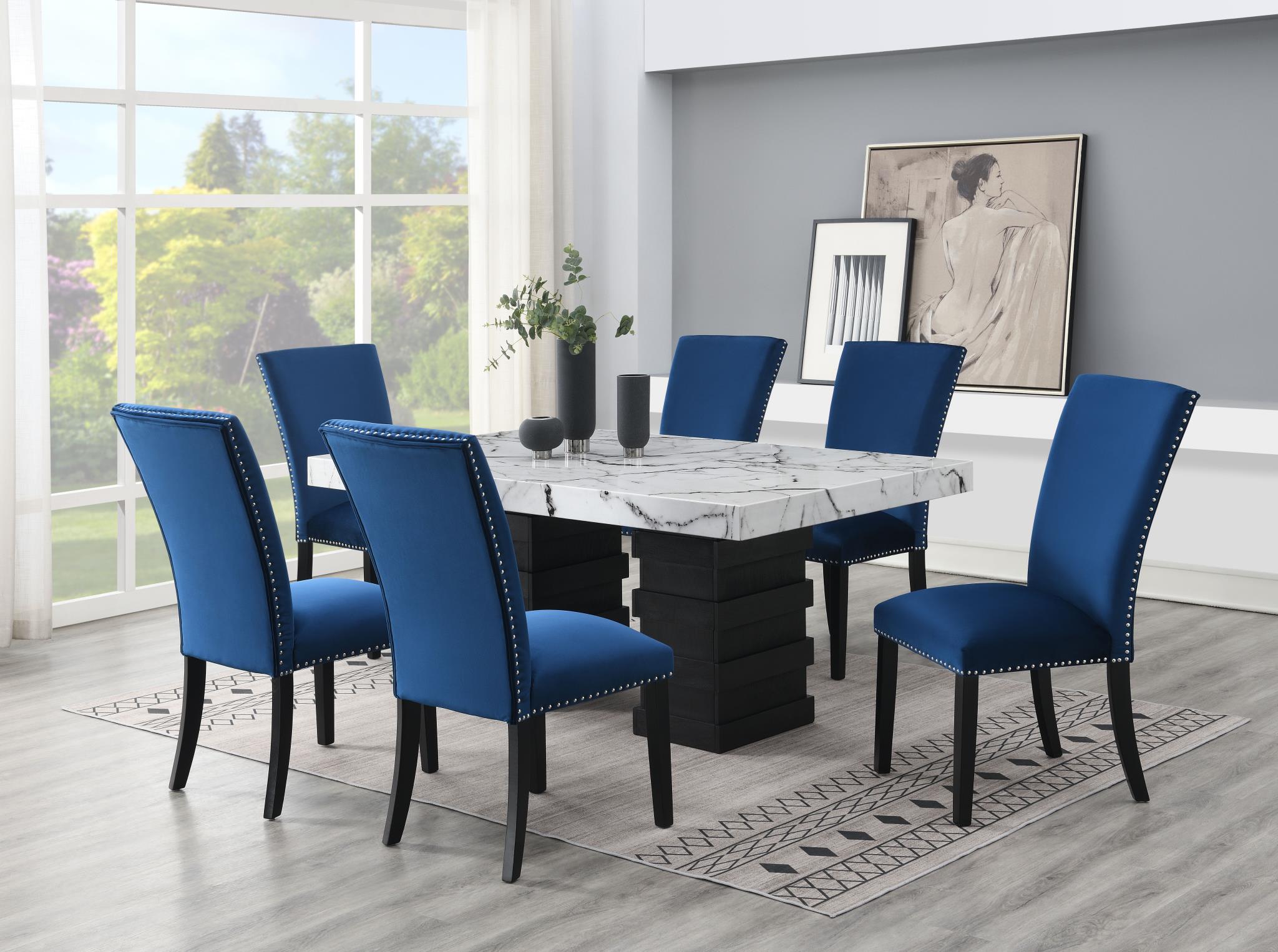 DINING TABLE & 6 BLUE CHAIRS view 2