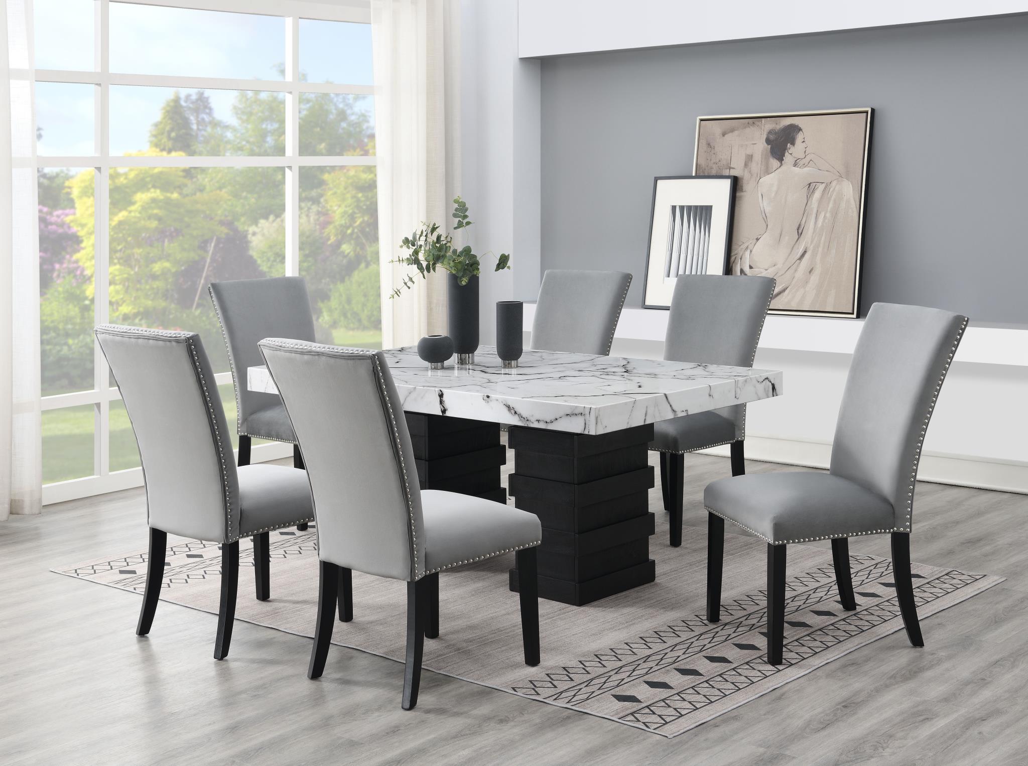 DINING TABLE & 6 GRAY CHAIRS view 2