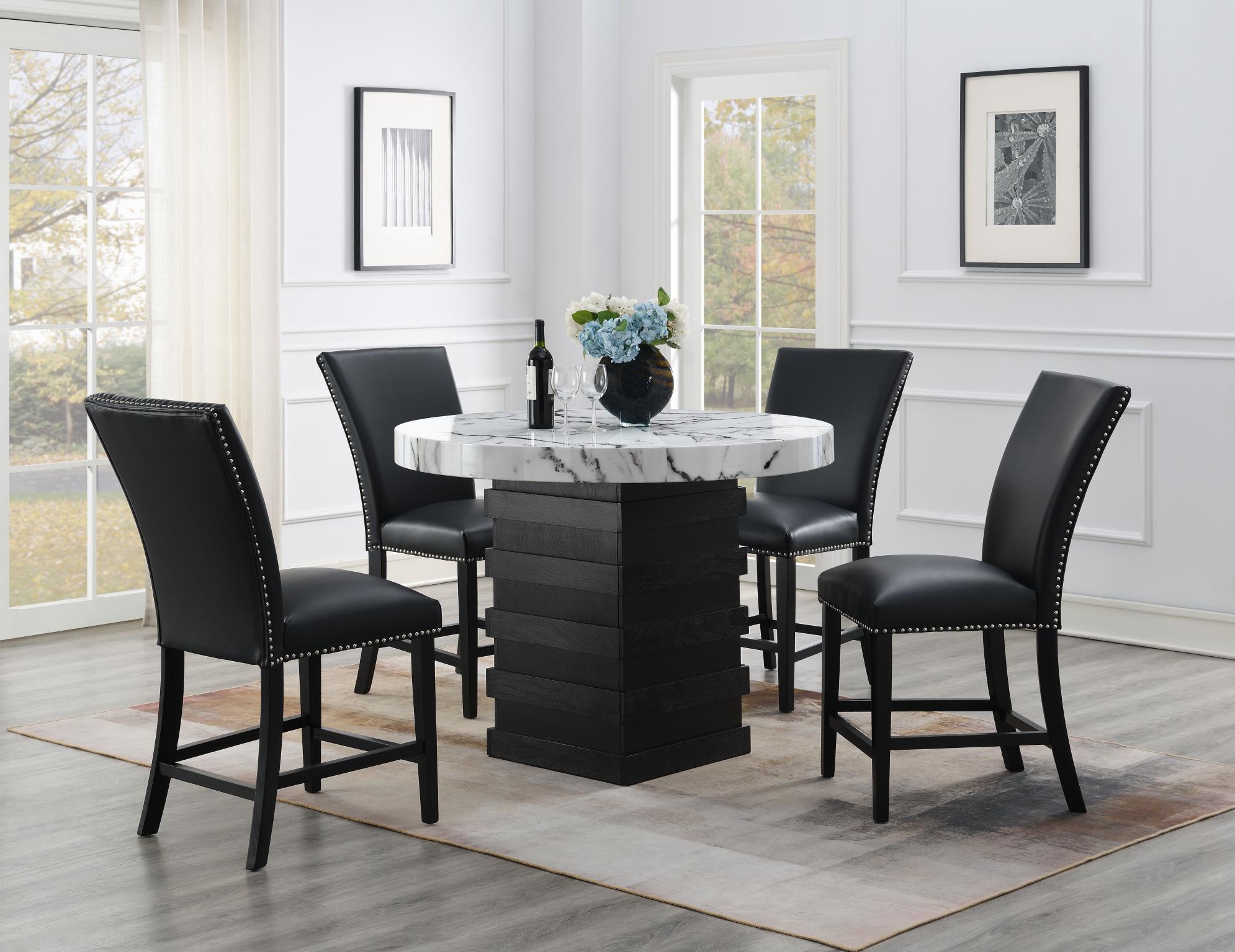 COUNTER TABLE & 4 BLACK LEATHER CHAIRS view 2