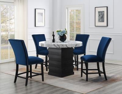 COUNTER TABLE & 4 BLUE CHAIRS