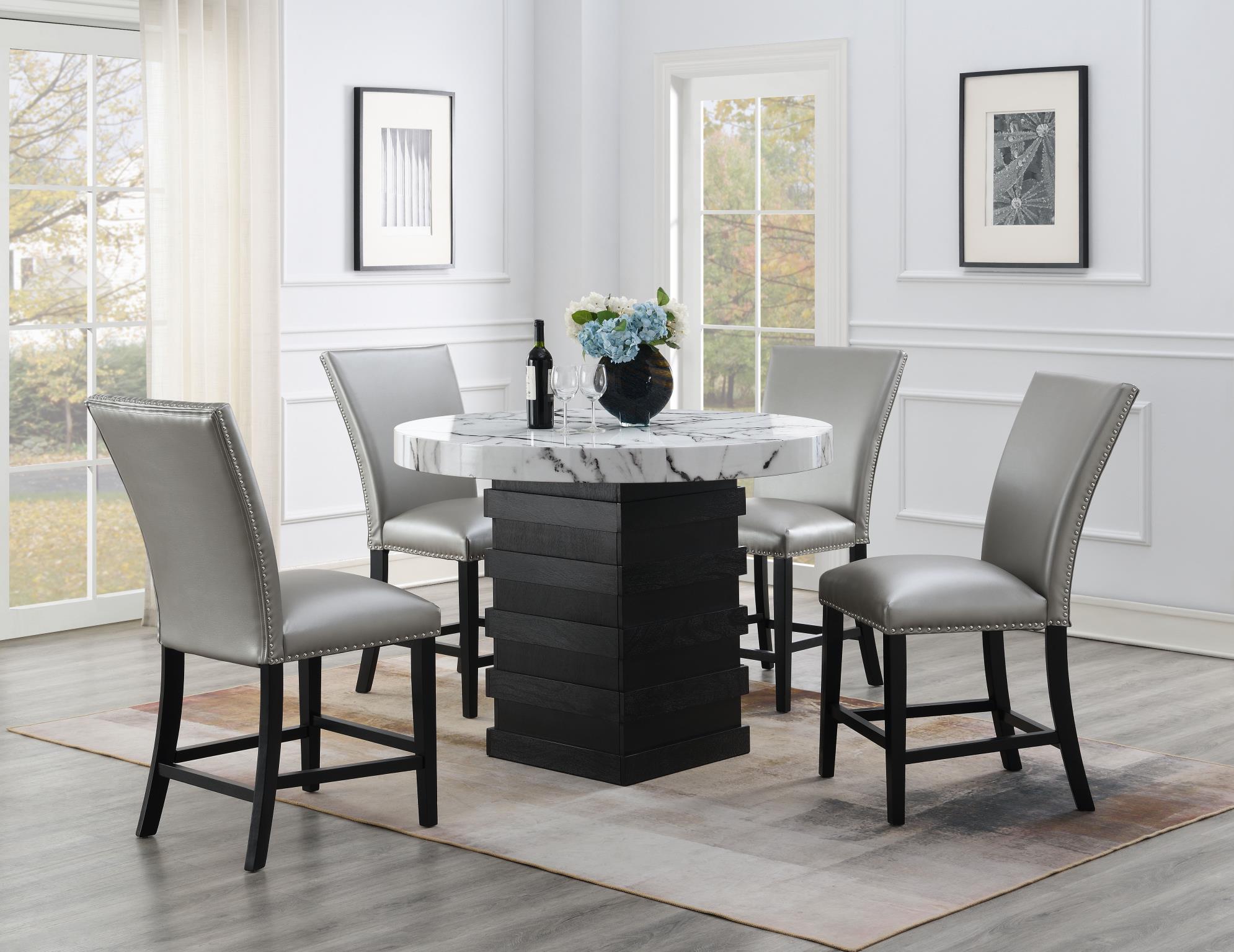 COUNTER TABLE & 4 SILVER LEATHER CHAIRS view 2