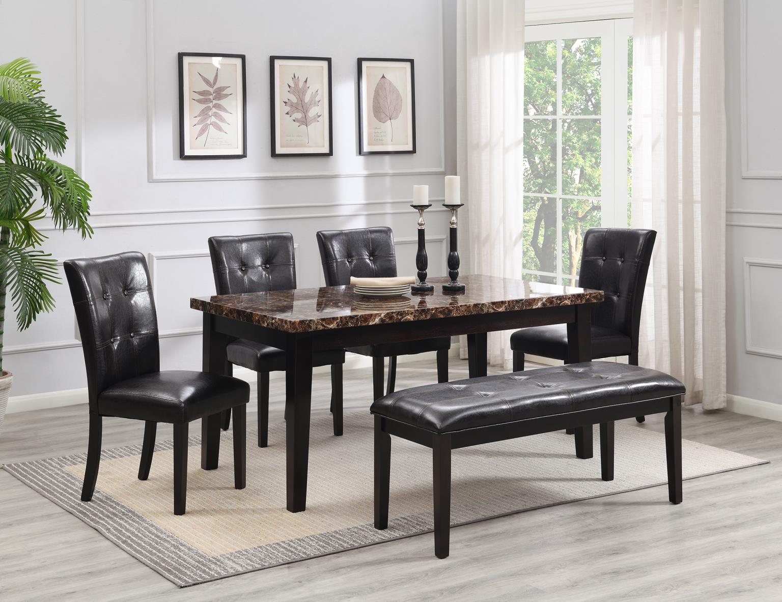 DINING TABLE & 4 SIDE CHAIRS & BENCH view 2
