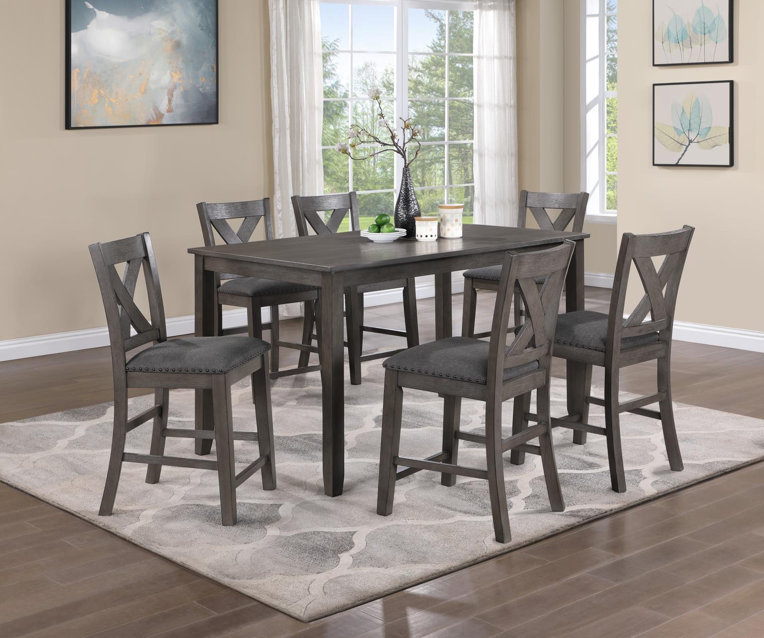 GRAY COUNTER HEIGHT TABLE W/6 COUNTER CHAIRS view 2