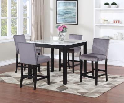 WHITE MARBLE DINING TABLE W/ 4 GRAY VELVET CHAIRS