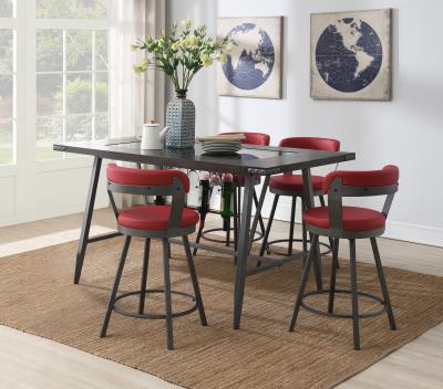 TABLE & 4 RED CHAIRS