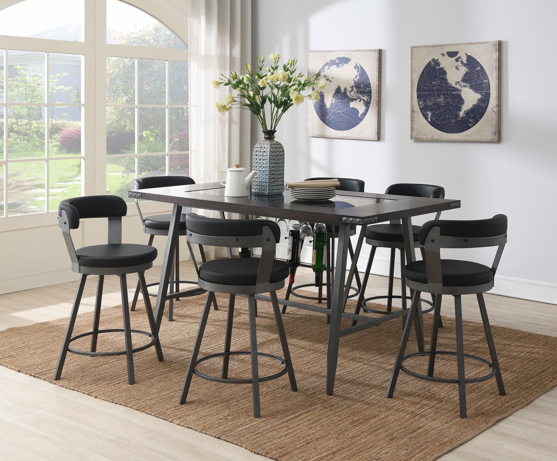 TABLE & 6 BLACK CHAIRS view 2