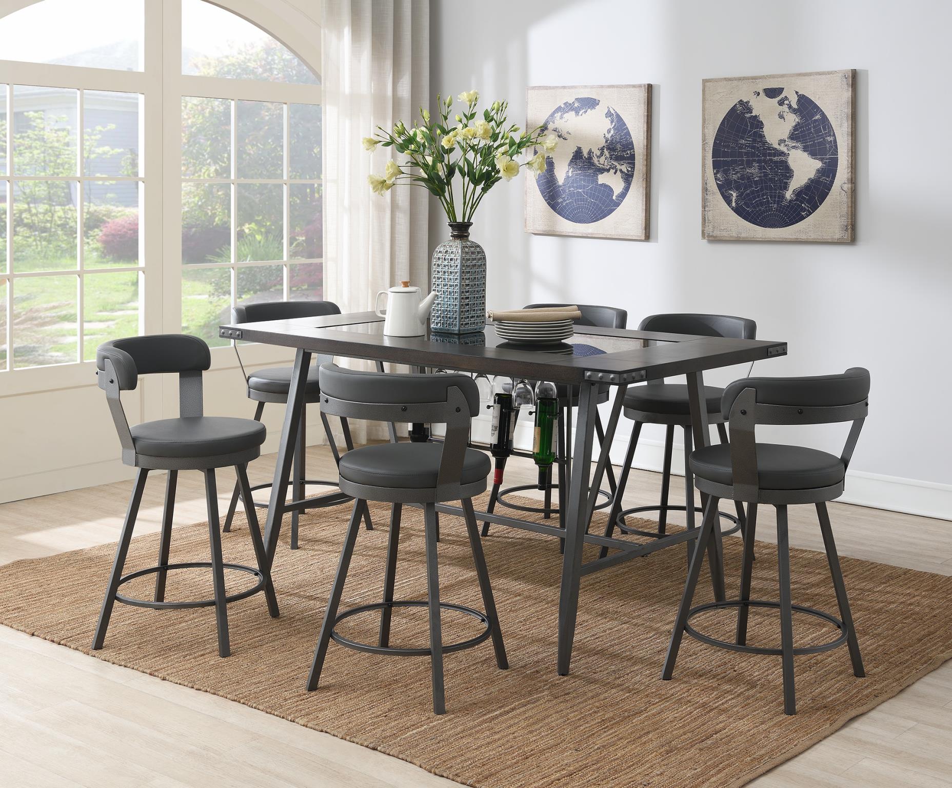 TABLE & 6 GRAY CHAIRS view 2