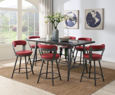 TABLE & 6 RED CHAIRS