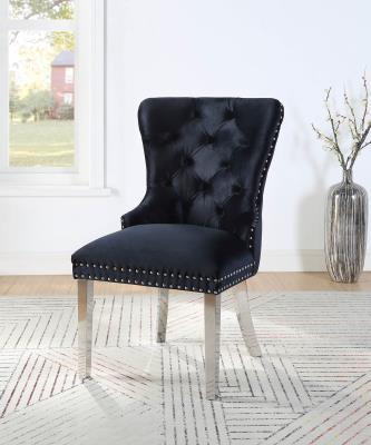 BLACK VELVET DINING SIDE CHAIR W/CHROME LEGS (Price Per Chair/MOQ 2)