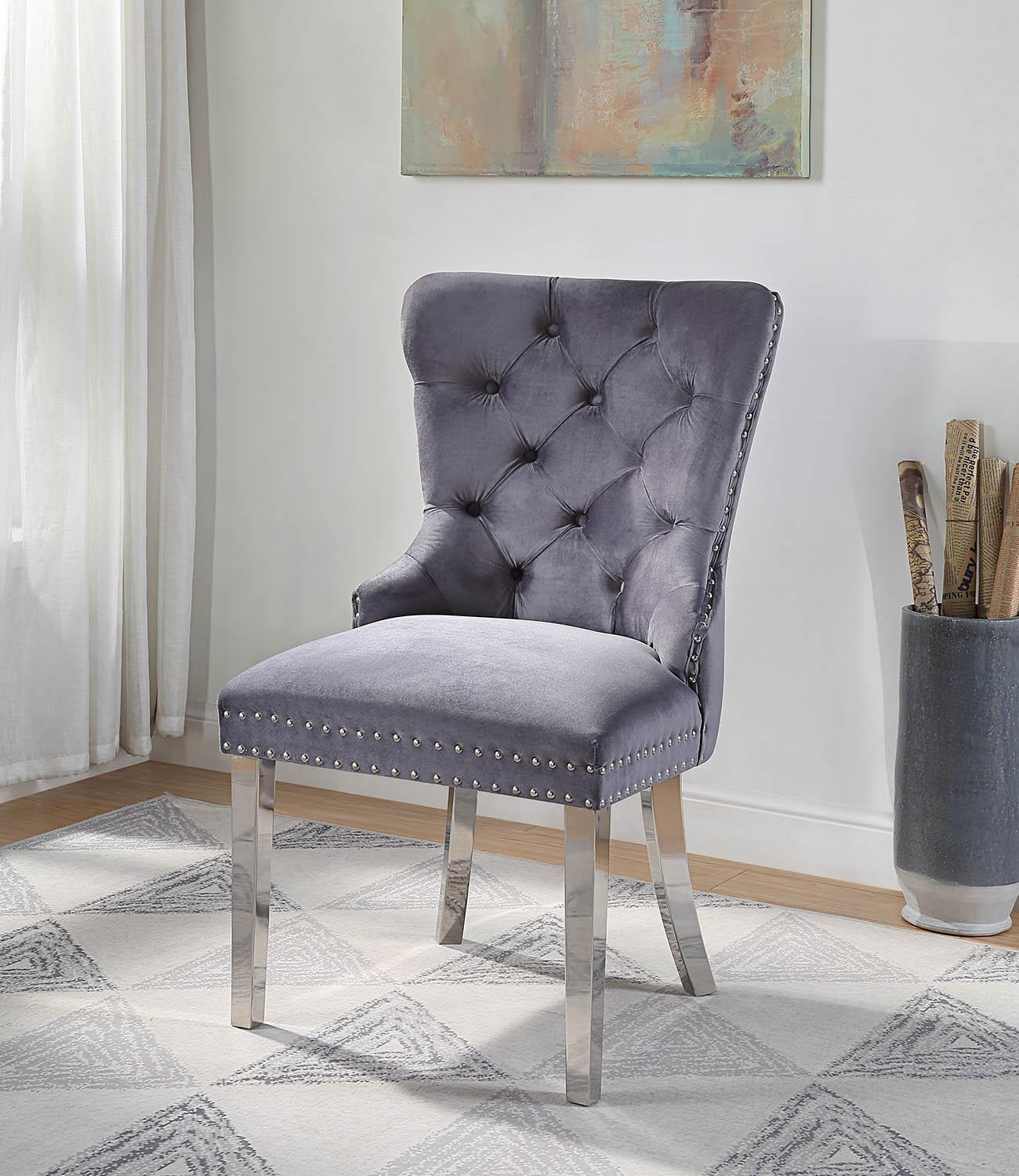 DARK GRAY VELVET DINING SIDE CHAIR W/CHROME LEGS (Price Per Chair/MOQ 2) view 2