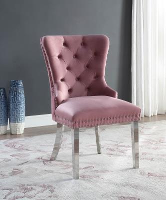 PINK VELVET DINING SIDE CHAIR W/CHROME LEGS (Price Per Chair/MOQ 2)