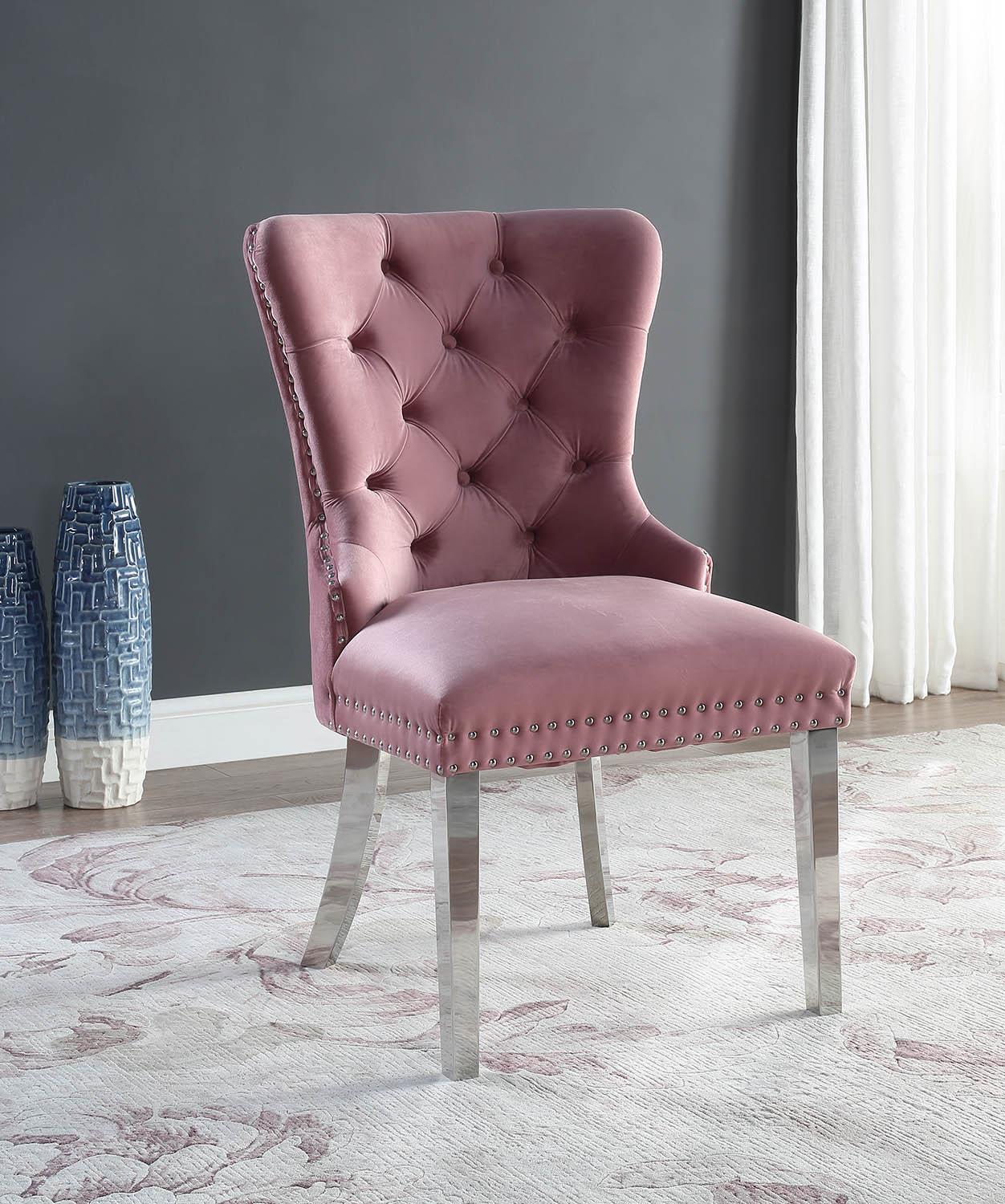 PINK VELVET DINING SIDE CHAIR W/CHROME LEGS (Price Per Chair/MOQ 2) view 2