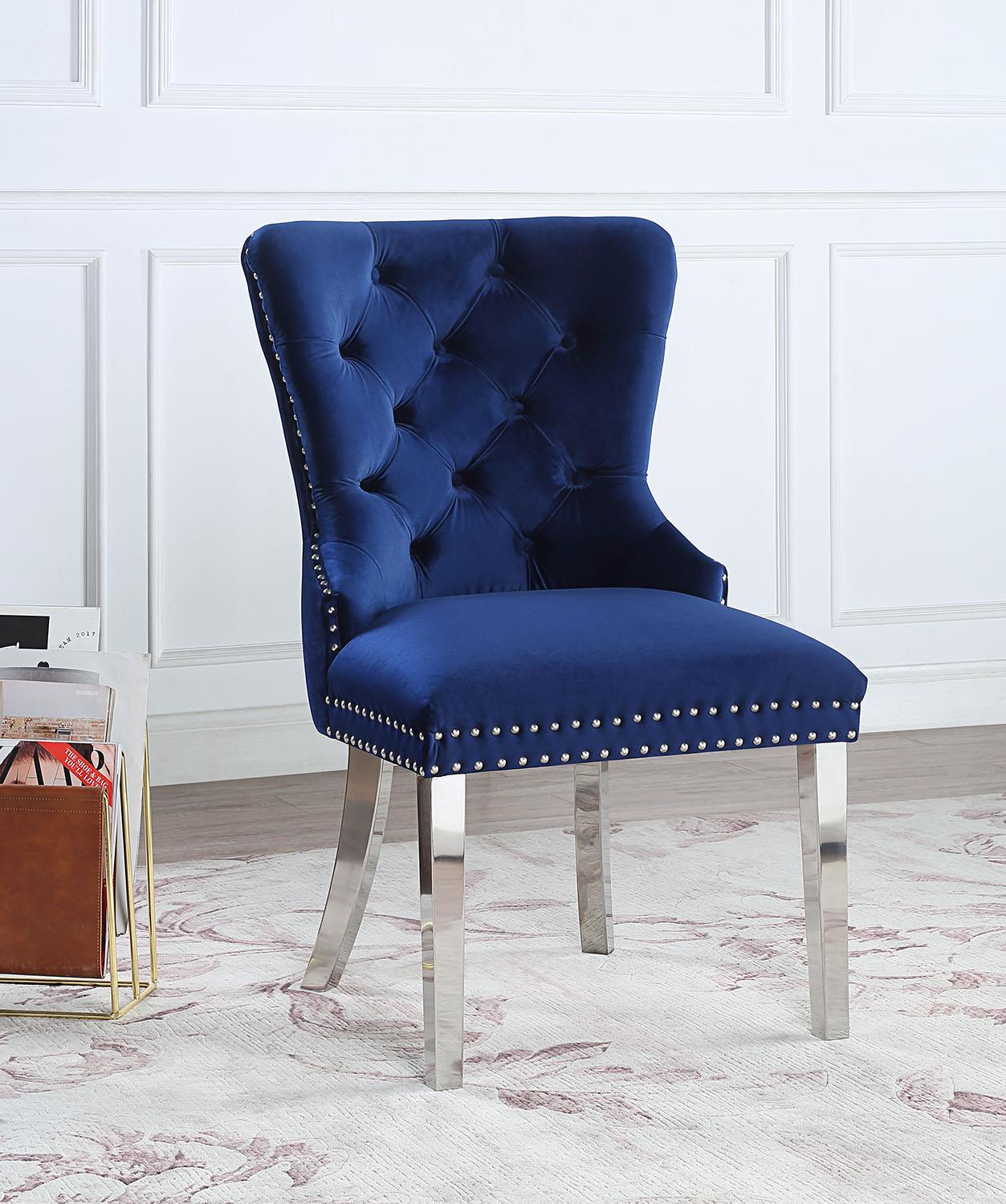DARK NAVY VELVET DINING SIDE CHAIR W/CHROME LEGS (Price Per Chair/MOQ 2) view 2