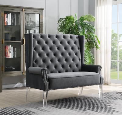 HIGH BACK GRAY VELVET WING BENCH W/ACRYLIC LEGS