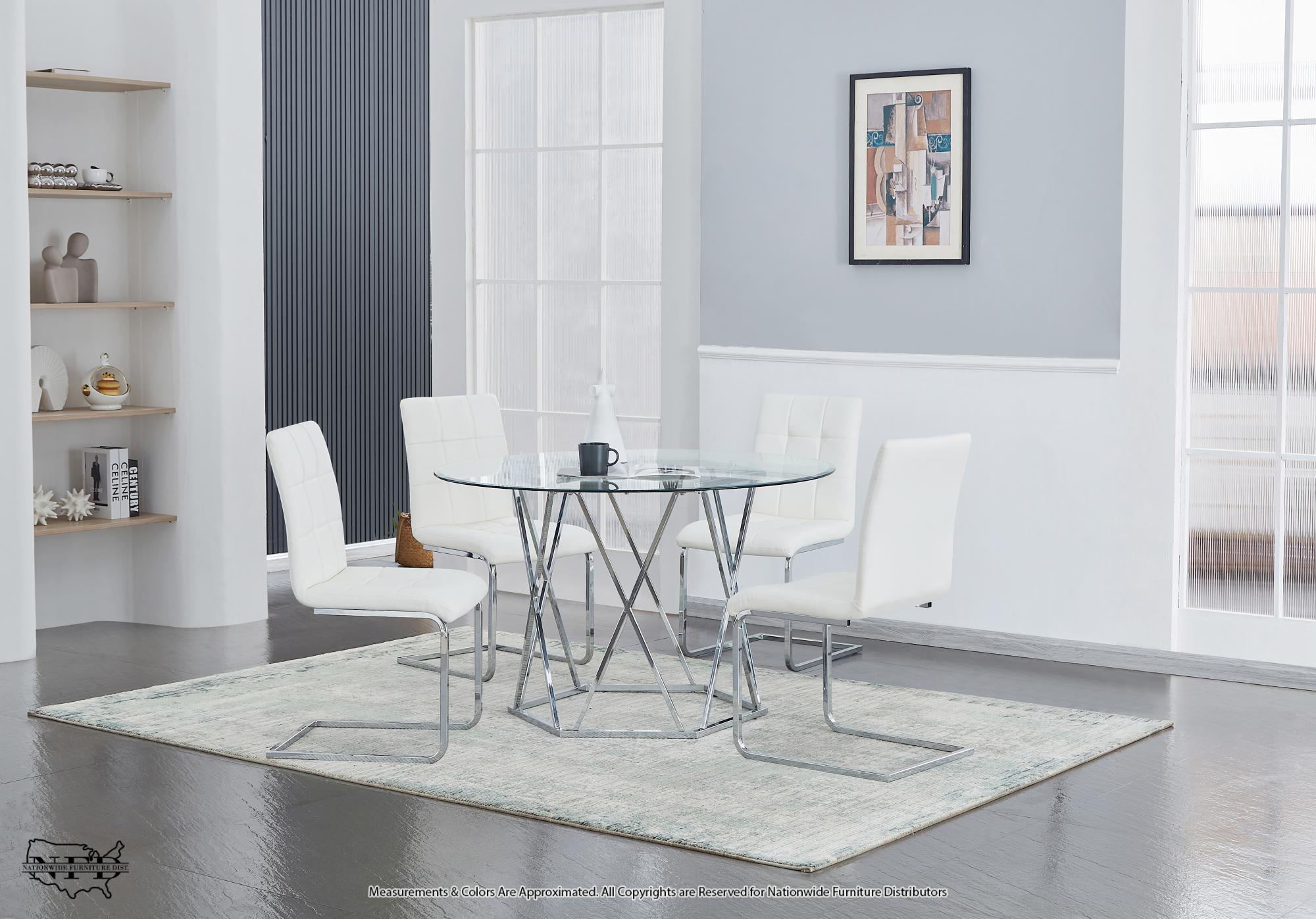 Glass Table and 4 x White Chair