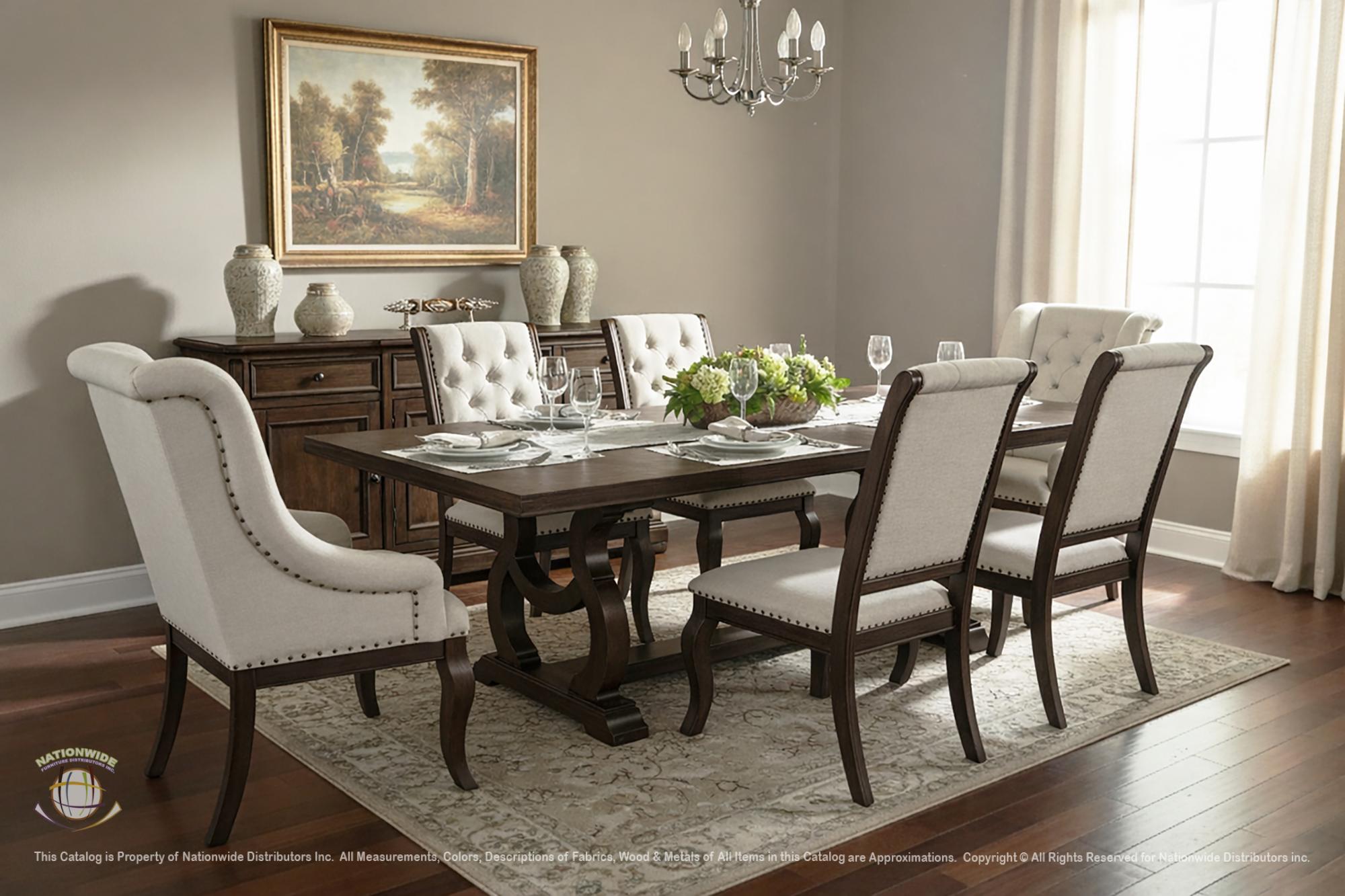 Table, 4 x Side Chair and 2 x Upholesterd Arm Chair