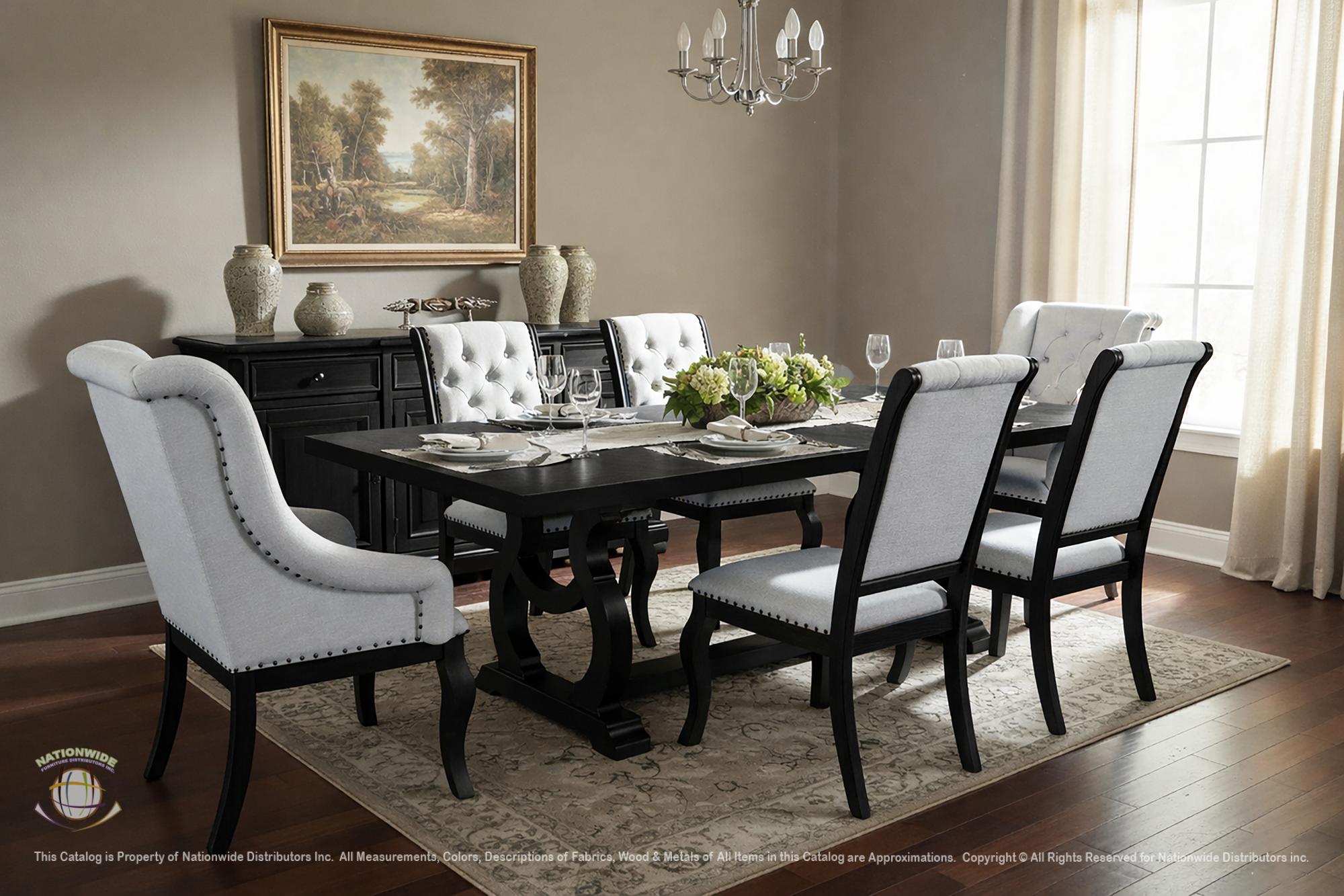 Table, 4 x Side Chair and 2 x Upholesterd Arm Chair