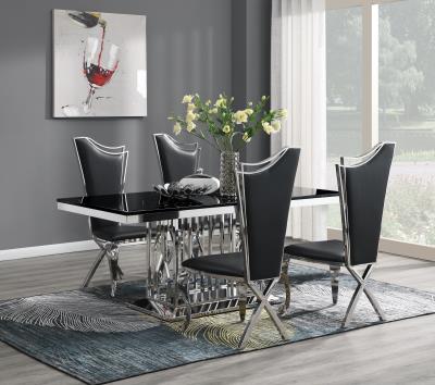DINING TABLE (BLACK MARBLE) & 4 BLACK LEATHER CHAIRS