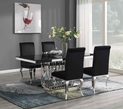 DINING TABLE (BLACK MARBLE) & 4 BLACK VELVET CHAIRS
