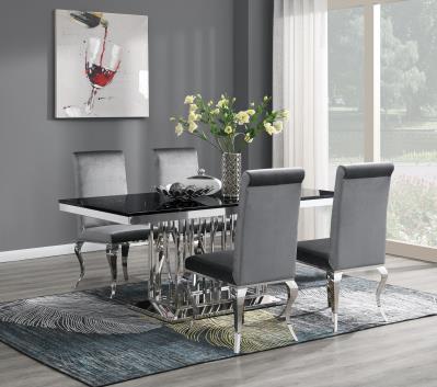 DINING TABLE (BLACK MARBLE) & 4 GRAY VELVET CHAIRS
