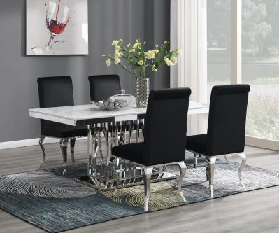 DINING TABLE (WHITE MARBLE) & 4 BLACK VELVET CHAIRS