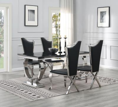 DINING TABLE (BLACK MARBLE) & 4 BLACK LEATHER CHAIRS