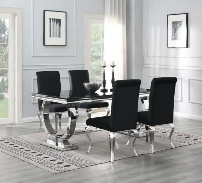 DINING TABLE (BLACK MARBLE) & 4 BLACK VELVET CHAIRS