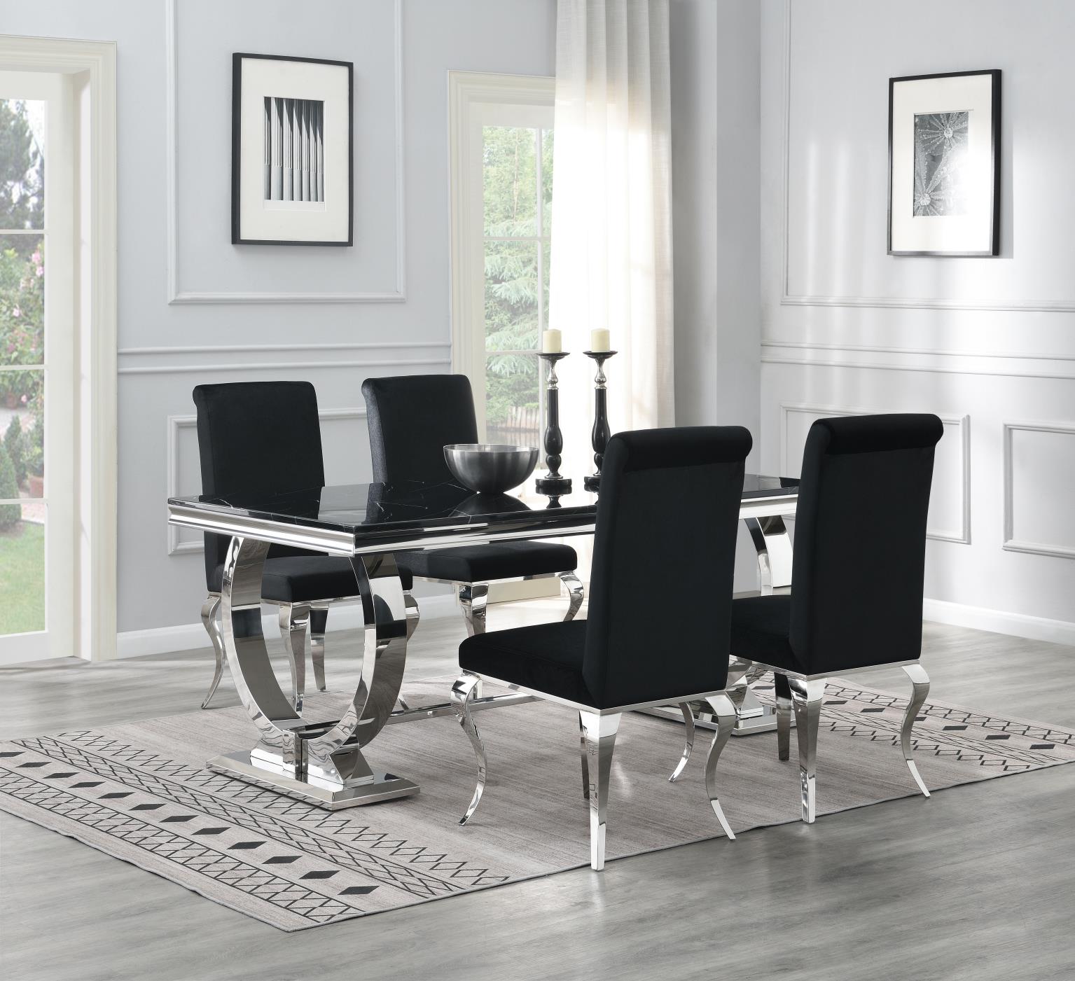 DINING TABLE (BLACK MARBLE) & 4 BLACK VELVET CHAIRS view 2