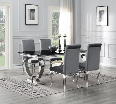 DINING TABLE (BLACK MARBLE) & 4 GRAY VELVET CHAIRS