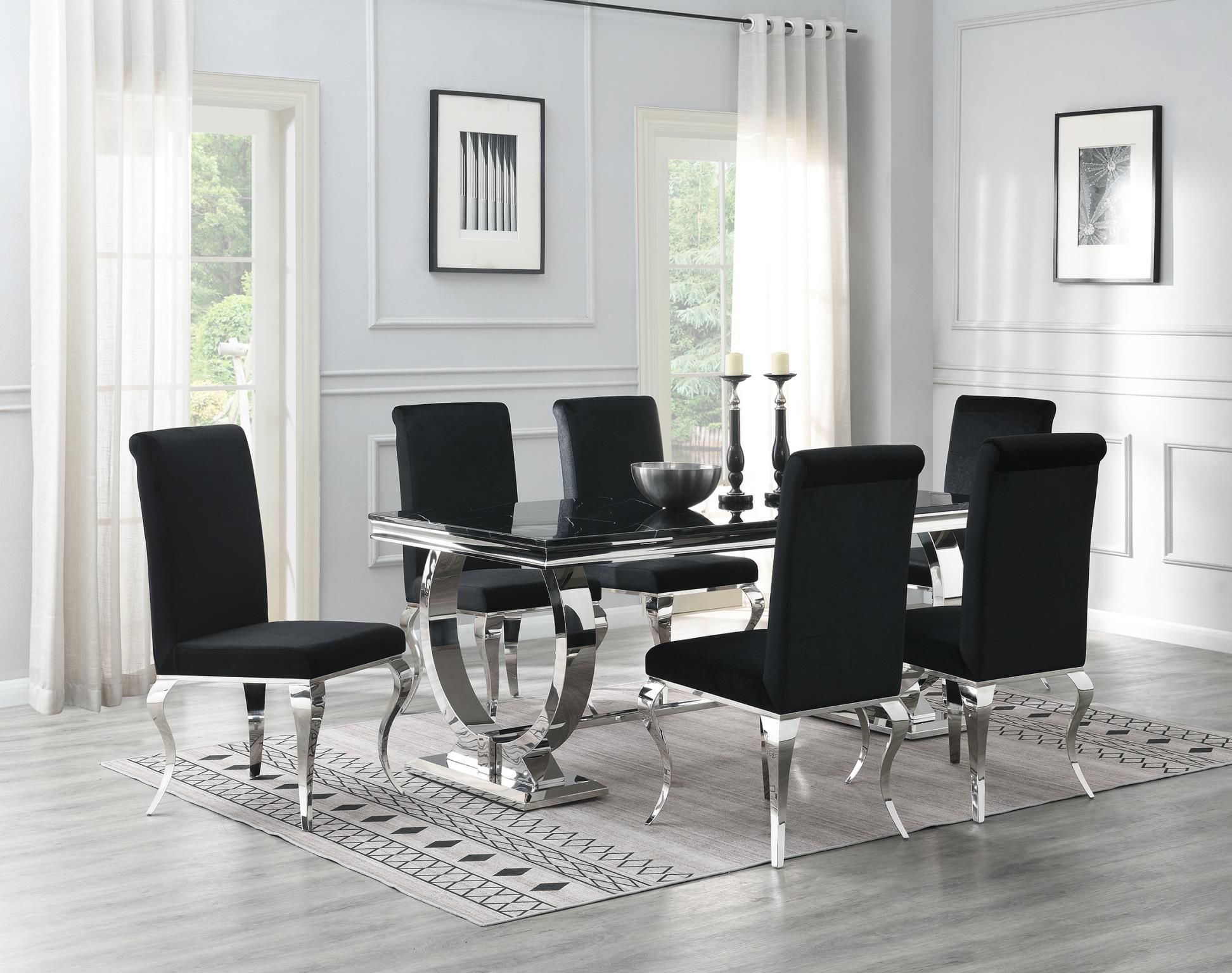 DINING TABLE (BLACK MARBLE) & 6 BLACK VELVET CHAIRS view 2