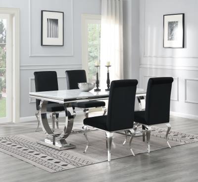 DINING TABLE (WHITE MARBLE) & 4 BLACK VELVET CHAIRS