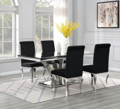 DINING TABLE (BLACK MARBLE) & 4 BLACK VELVET CHAIRS