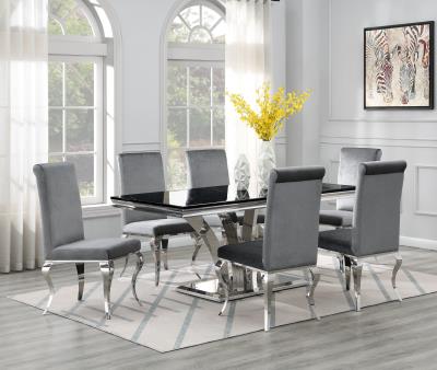 DINING TABLE (BLACK MARBLE) & 6 GRAY VELVET CHAIRS — Decor