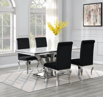 DINING TABLE (WHITE MARBLE) & 4 BLACK VELVET CHAIRS