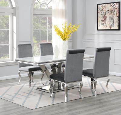 DINING TABLE (WHITE MARBLE) & 4 GRAY VELVET CHAIRS