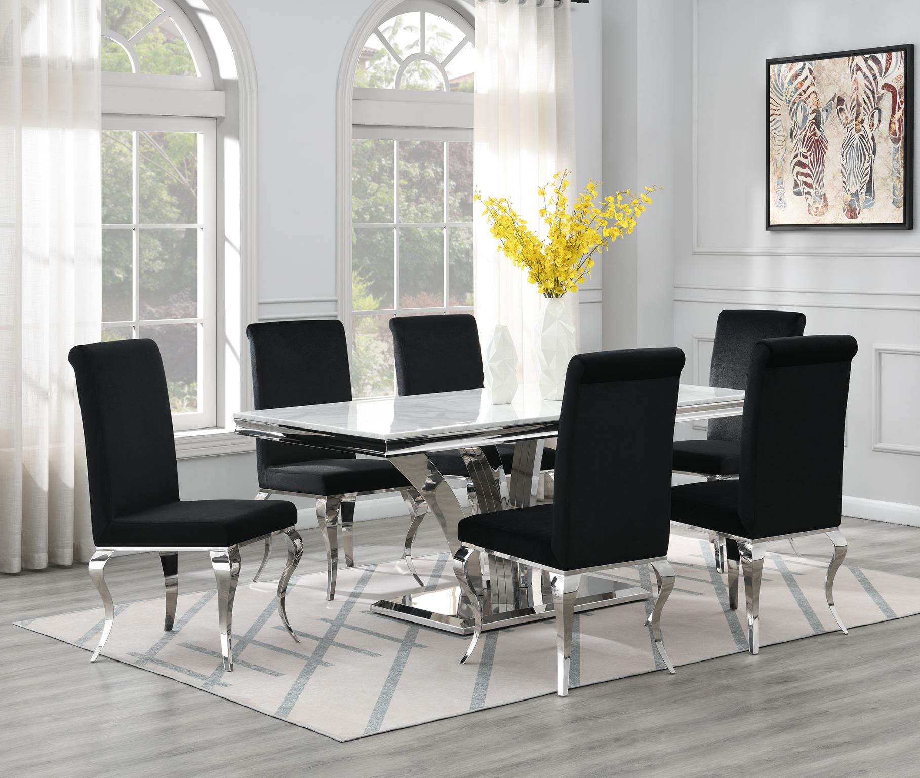 DINING TABLE (WHITE MARBLE) & 6 BLACK VELVET CHAIRS view 2