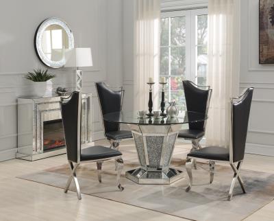 GLAMOUR DINING TABLE & 4 BLACK LEATHER CHAIRS
