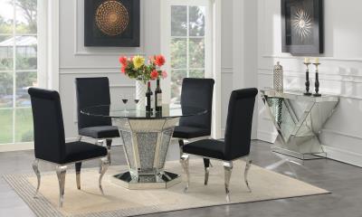 GLAMOUR DINING TABLE & 4 BLACK VELVET CHAIRS
