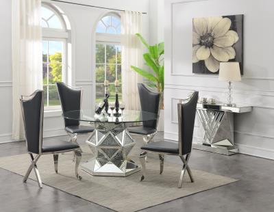 GLAMOUR DINING TABLE & 4 BLACK LEATHER CHAIRS