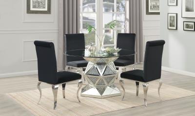 GLAMOUR DINING TABLE & 4 BLACK VELVET CHAIRS