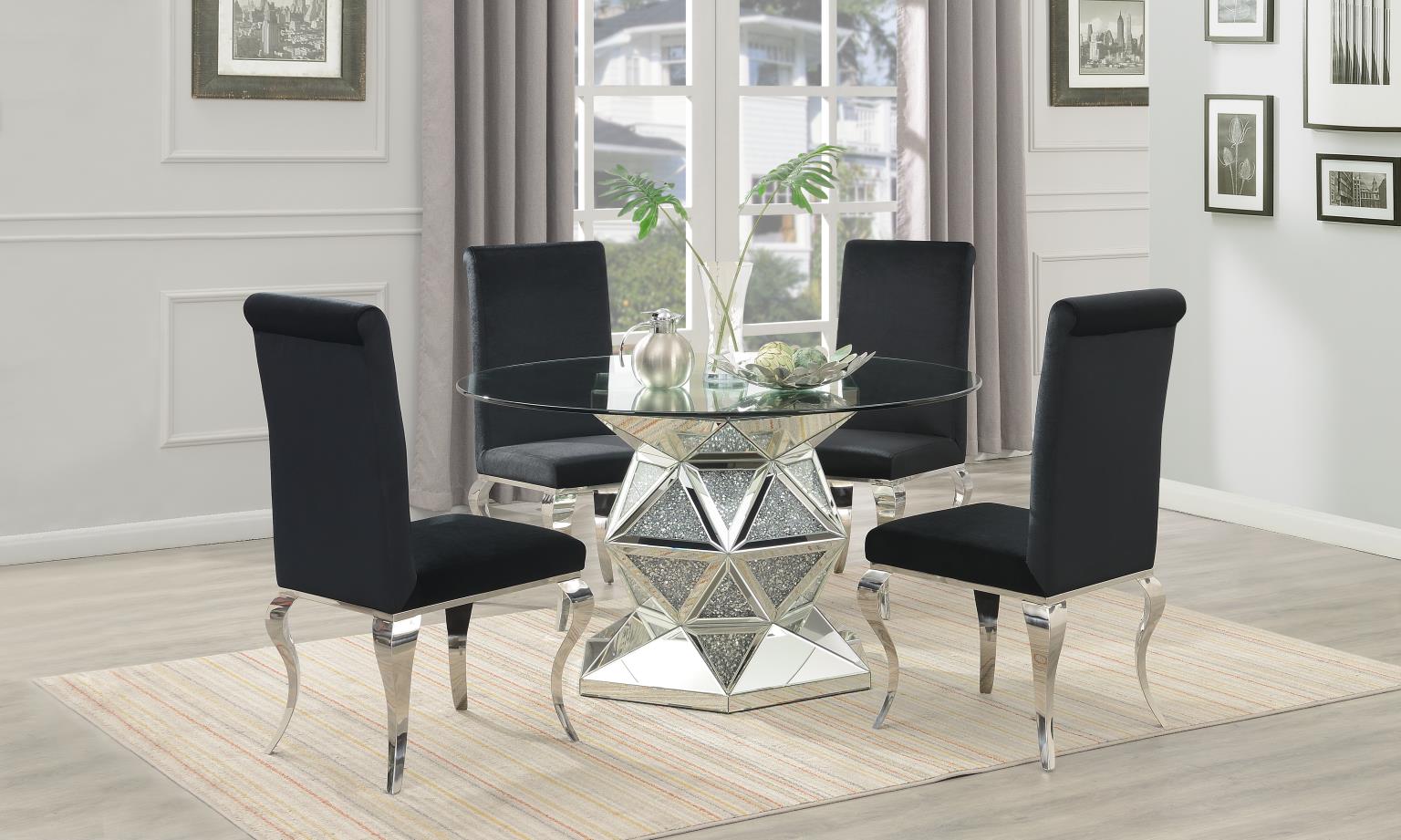 GLAMOUR DINING TABLE & 4 BLACK VELVET CHAIRS view 2