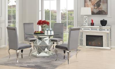 GLAMOUR DINING TABLE & 4 GRAY VELVET CHAIRS
