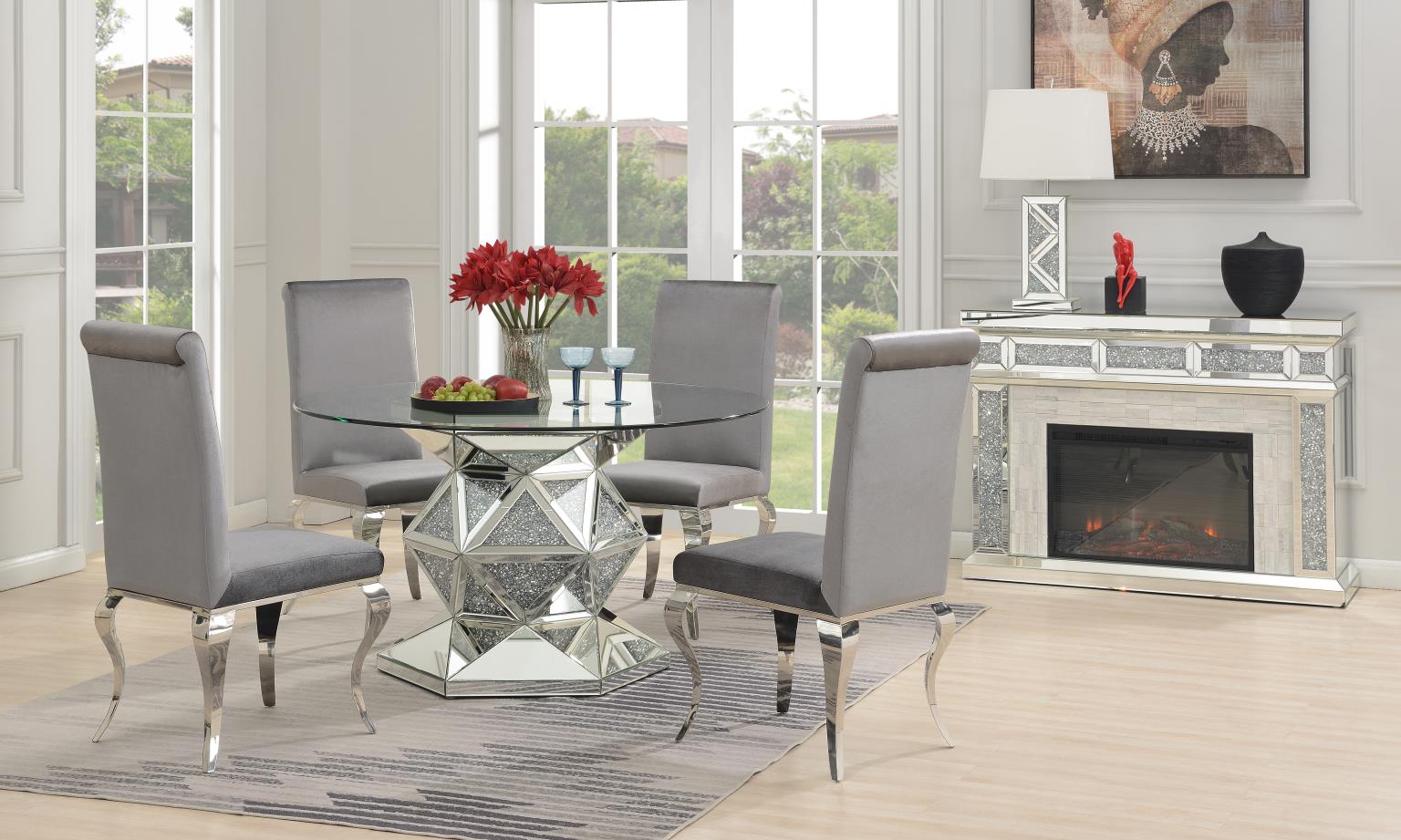 GLAMOUR DINING TABLE & 4 GRAY VELVET CHAIRS view 2