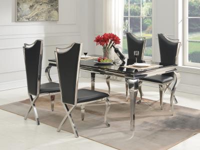 GLAMOUR DINING TABLE & 4 BLACK LEATHER CHAIRS