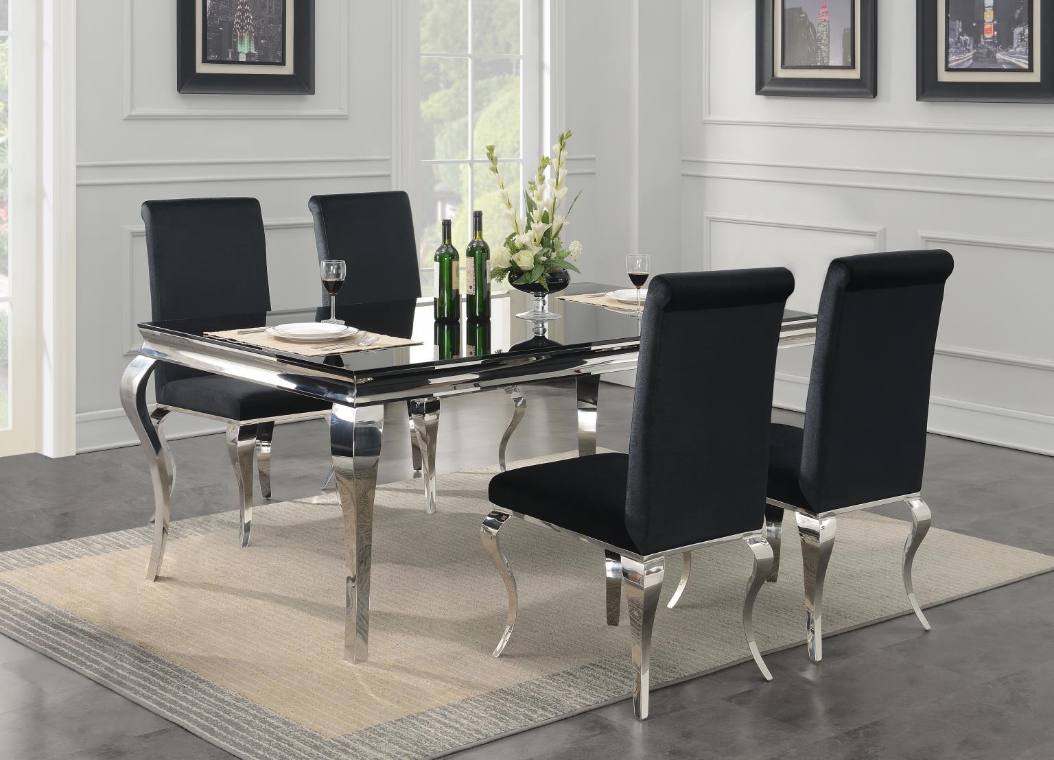 GLAMOUR DINING TABLE & 4 BLACK VELVET CHAIRS view 2
