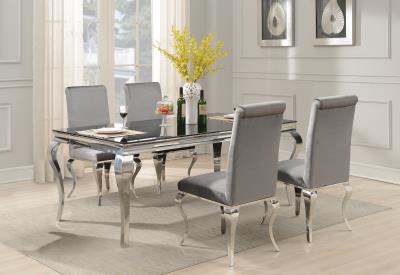 GLAMOUR DINING TABLE & 4 GRAY VELVET CHAIRS