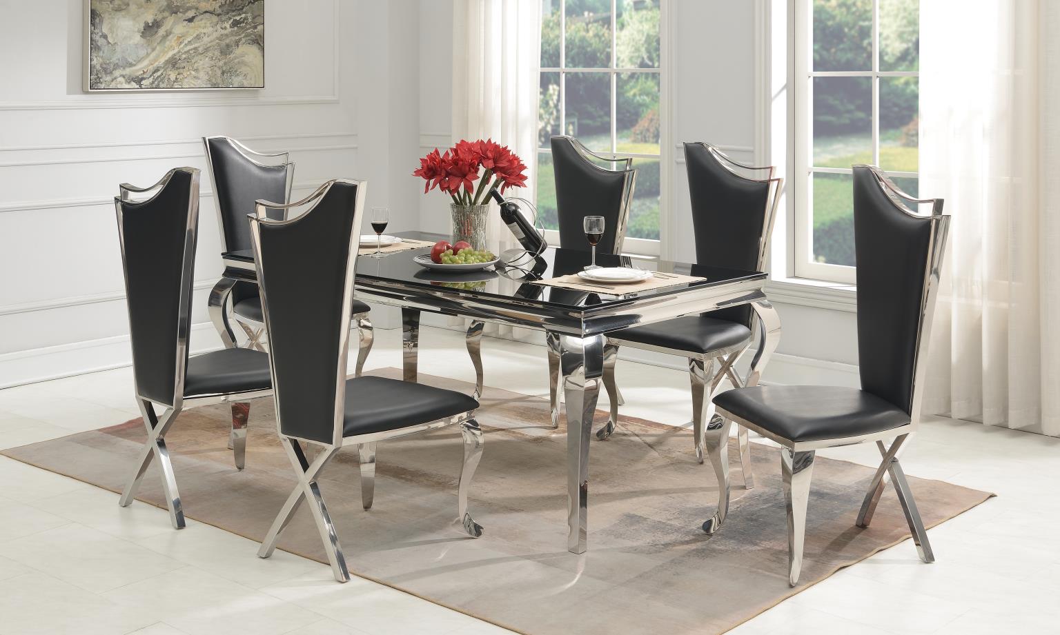 GLAMOUR DINING TABLE & 6 BLACK LEATHER CHAIRS view 2