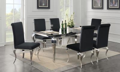GLAMOUR DINING TABLE & 6 BLACK VELVET CHAIRS